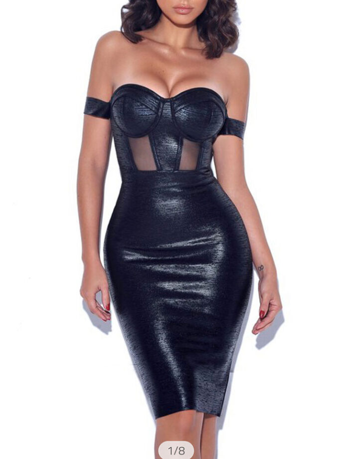 Off Should Black Metallic Bandage Dress
