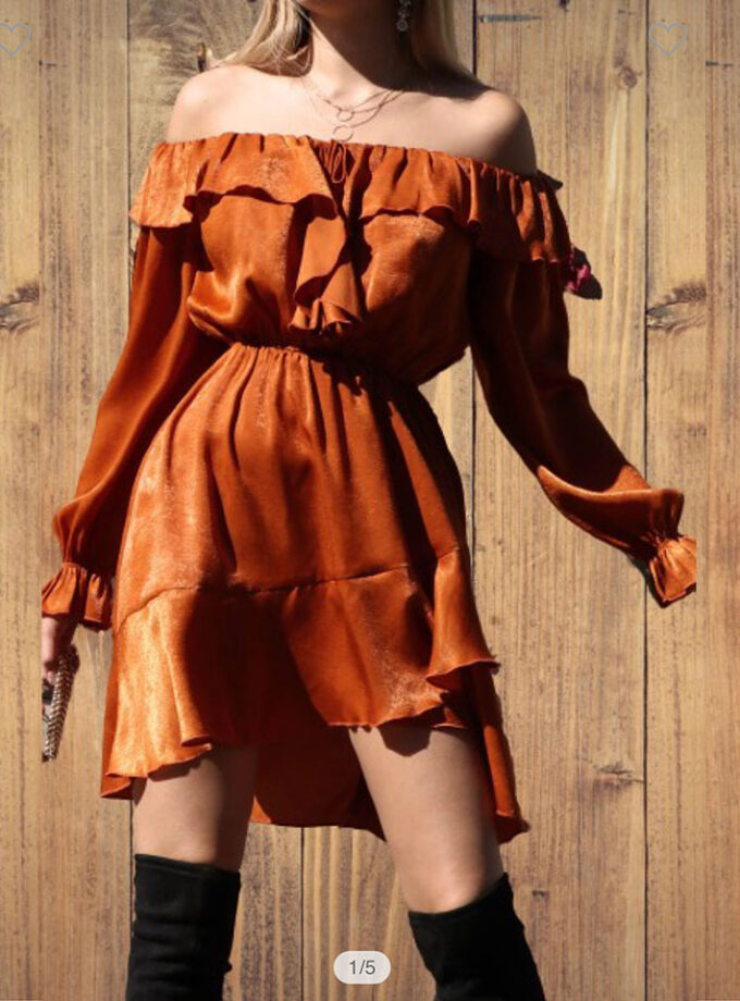 Carmel Off Shoulder Satin Ruffled Dress